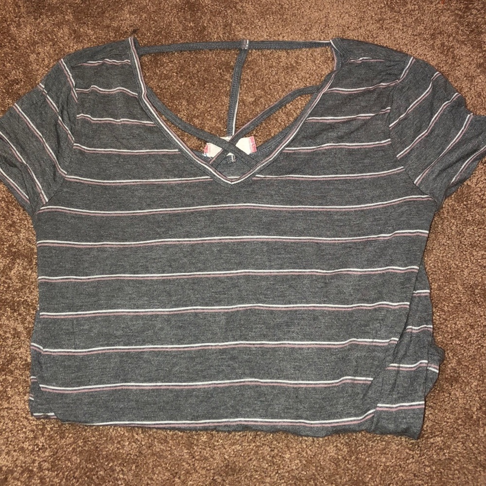 Pink Rose striped pink and white gray shirt